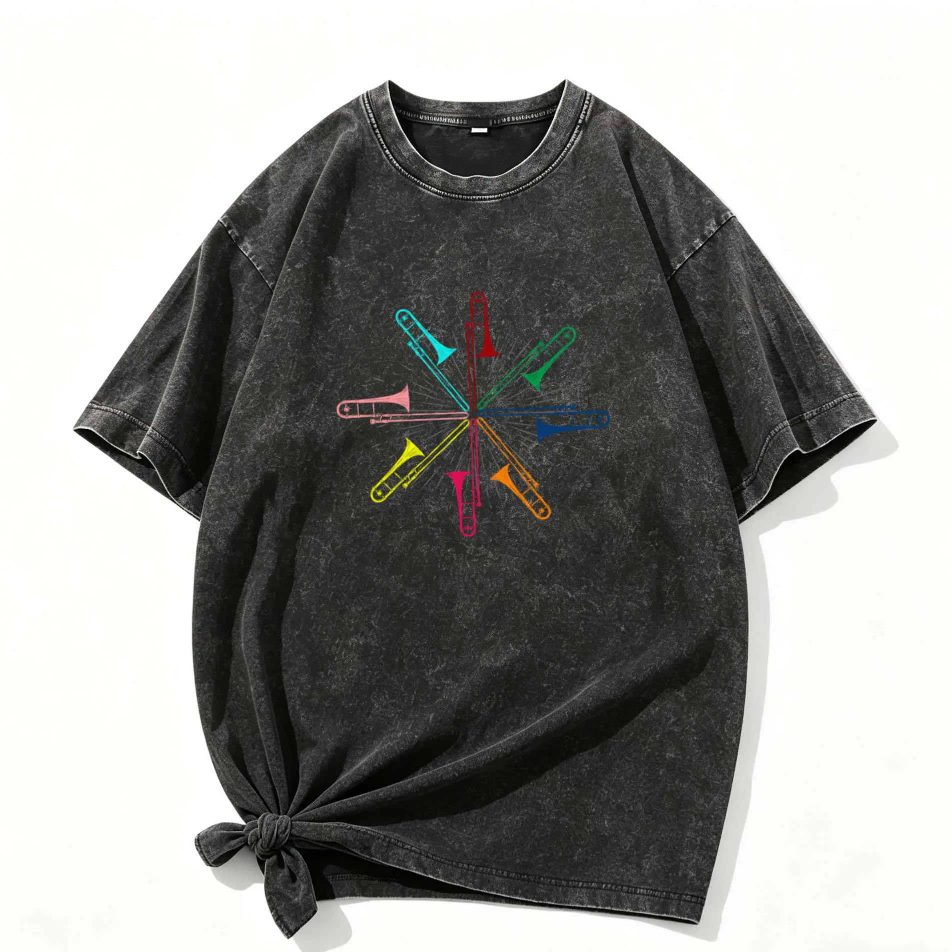 Unique Washed Trombone Musician T-Shirt – Summer Short Sleeve Tee for Trombonists