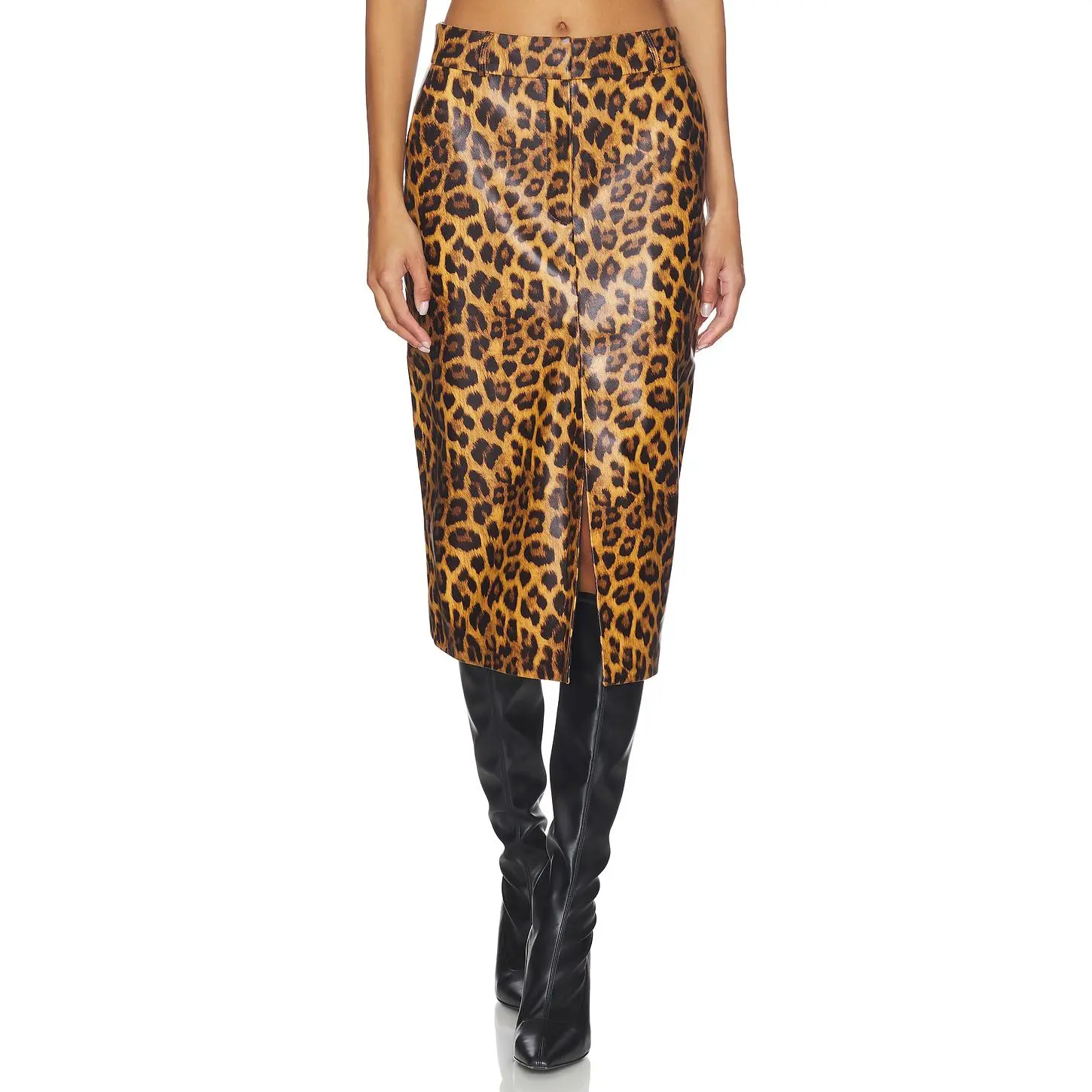 AEXAE Leather Maxi Skirt in Leopard