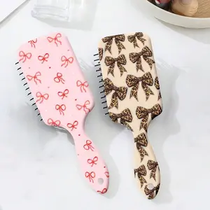 Leopard Print Bow Cushion Brush, Cute Mini Massage Comb for Detangling, Smooths Hair & Relieves Scalp, Portable for Home Use