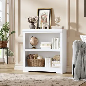 Farmhouse Bookshelf,2 Tier Open Bookcase with Adjustable Shelves, Anti-Tip Floor Standing Storage Organizer for Living Room, Home Office, Balcony & Study