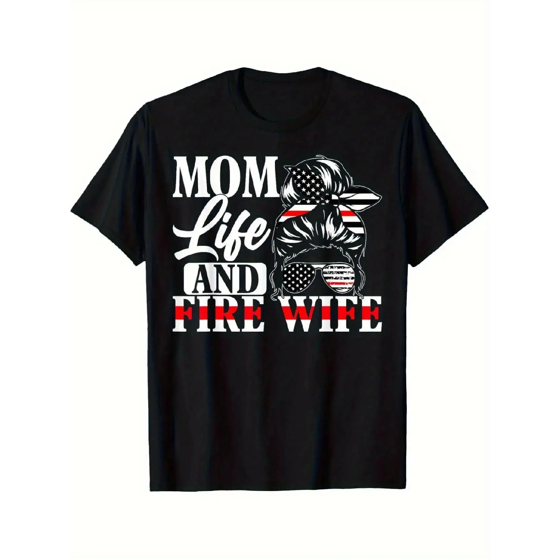 Men's Firefighter Graphic T-Shirt, Vintage Patriotic American Flag Design, Casual 100% Cotton Short Sleeve Crew Neck Top