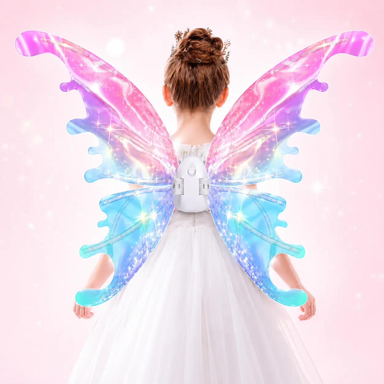 4-5 Years Girls' LED Butterfly Wings - Light-Up Moving Wing Effect Dress-Up Magic Costume with Music, Adjustable Strap, ABS Material, Crystal Wand+Crown, Halloween Birthday Party Festive Supplies Gift
