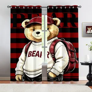 Handsome teddy bear pattern, 2-piece curtain set, suitable for living room, balcony, and bedroom windows, perfect for home, seasonal, holiday room decoration