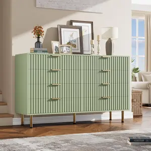 Green 8-Drawer Dresser for Bedroom, 55" Wide Modern Wooden Chest of Drawers with Metal Handles, Anti-Tip Design, Sturdy Storage Organizer for Living Room, Entryway, Hallway, Kids Room & Home Office