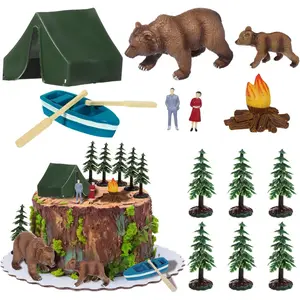 13 pieces camping cake topper camping party decoration with tent bonfire tree bear people boat camping cake decoration for kids adults camper forest woodland theme happy birthday party supplies