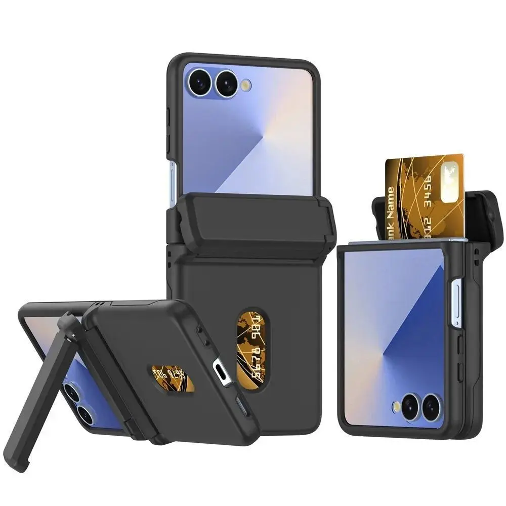 Hard Cover For Samsung Galaxy Z Flip 7 fe 6 5 Flip7 Flip6 Flip5 5G Phone Case with Card Kickstand Hinge Protection