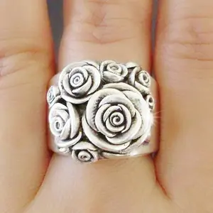 Retro Bohemian Floral Wide Band Rings for Women - Wedding Engagement Promise Anniversary Jewelry with Birthstone Design - Romantic Holiday Gift for Brides