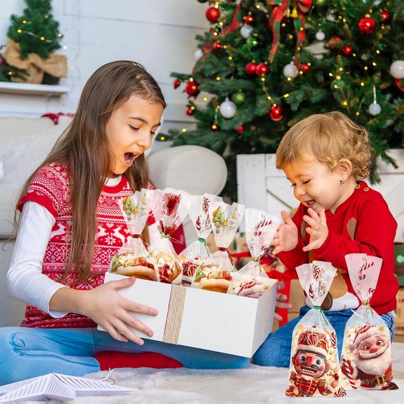 120 Pcs Christmas Cellophane Bags Xmas Candy Bags Clear OPP Material with 150 Twist Ties for Party Supplies 27 x 12.5 cm Festive Design
