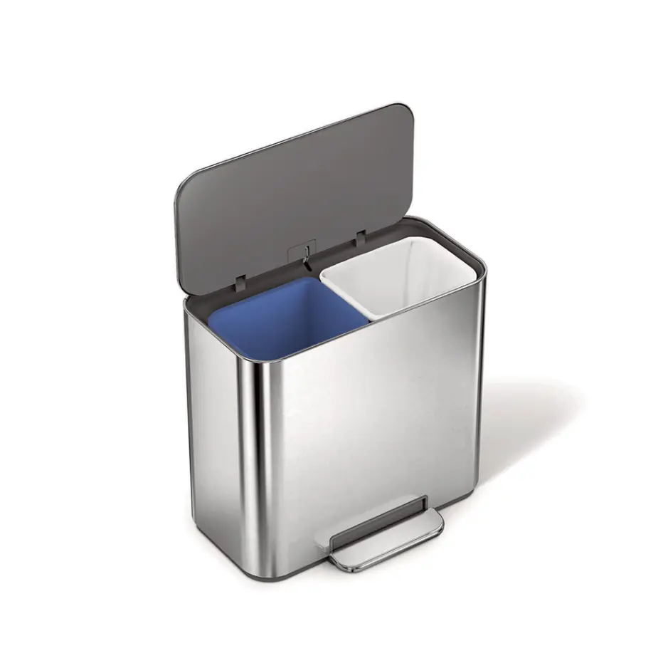 simplehuman 15L Mini Dual Recycler Recycling Trash Can, 2-Compartment Step Bin