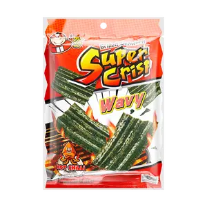 TAO KAE NOI Crispy Roasted Seaweed Snacks - Spicy Squid Flavor, Thick Cut, 24g - Popular Thai Snack