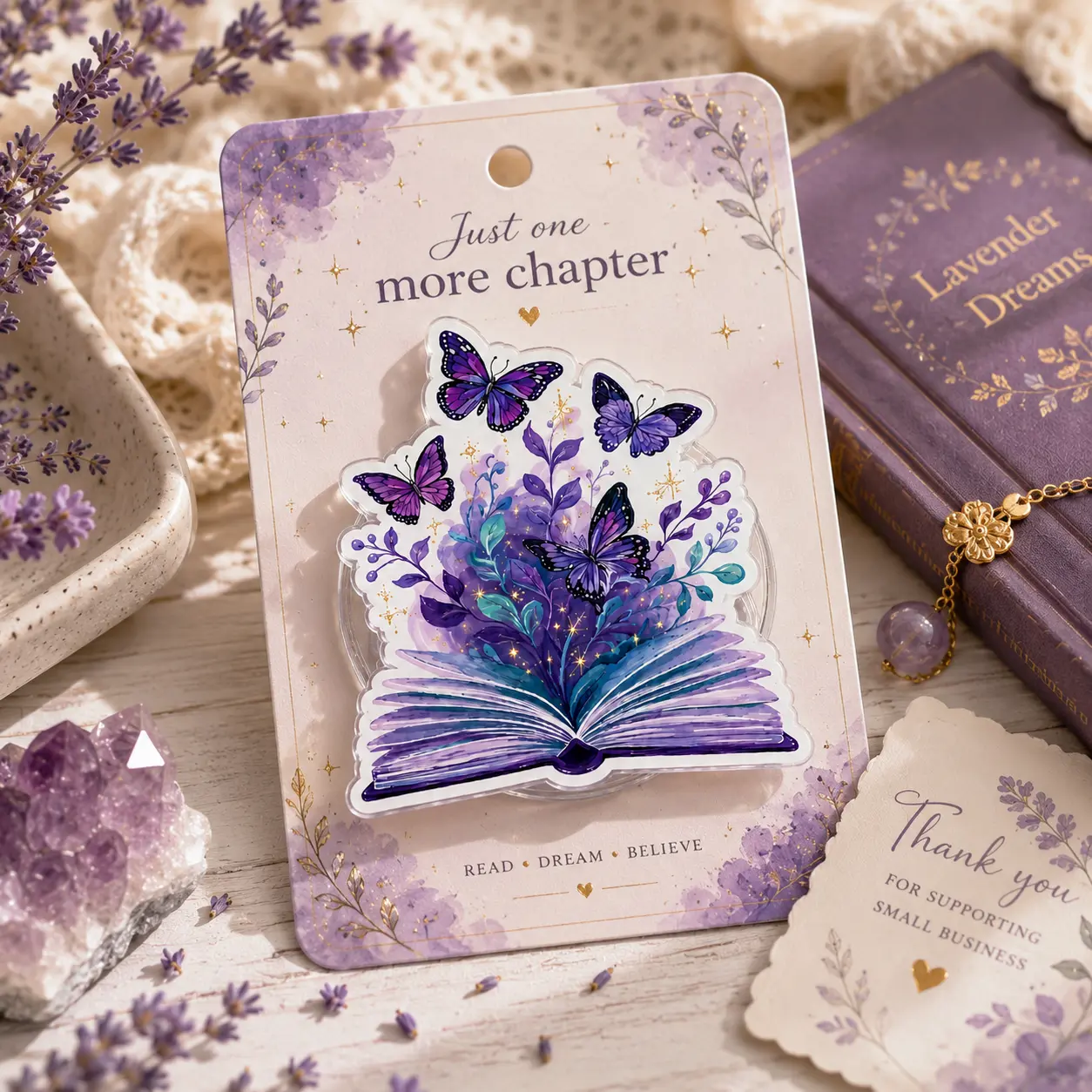 Purple Butterfly Book Magnetic Phone Grip, Floral Fantasy Reader Phone Holder, Enchanted Garden Aesthetic MagSafe Grip, Kindle Stand, Book Lover Gift