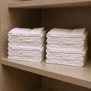 360 stand Bathroom Towel Set, 12-Piece White Cotton Hand Towels, 15x25 in, Absorbent Looped Cotton Fiber, Bordered, for Bath & Commercial Use, Pack