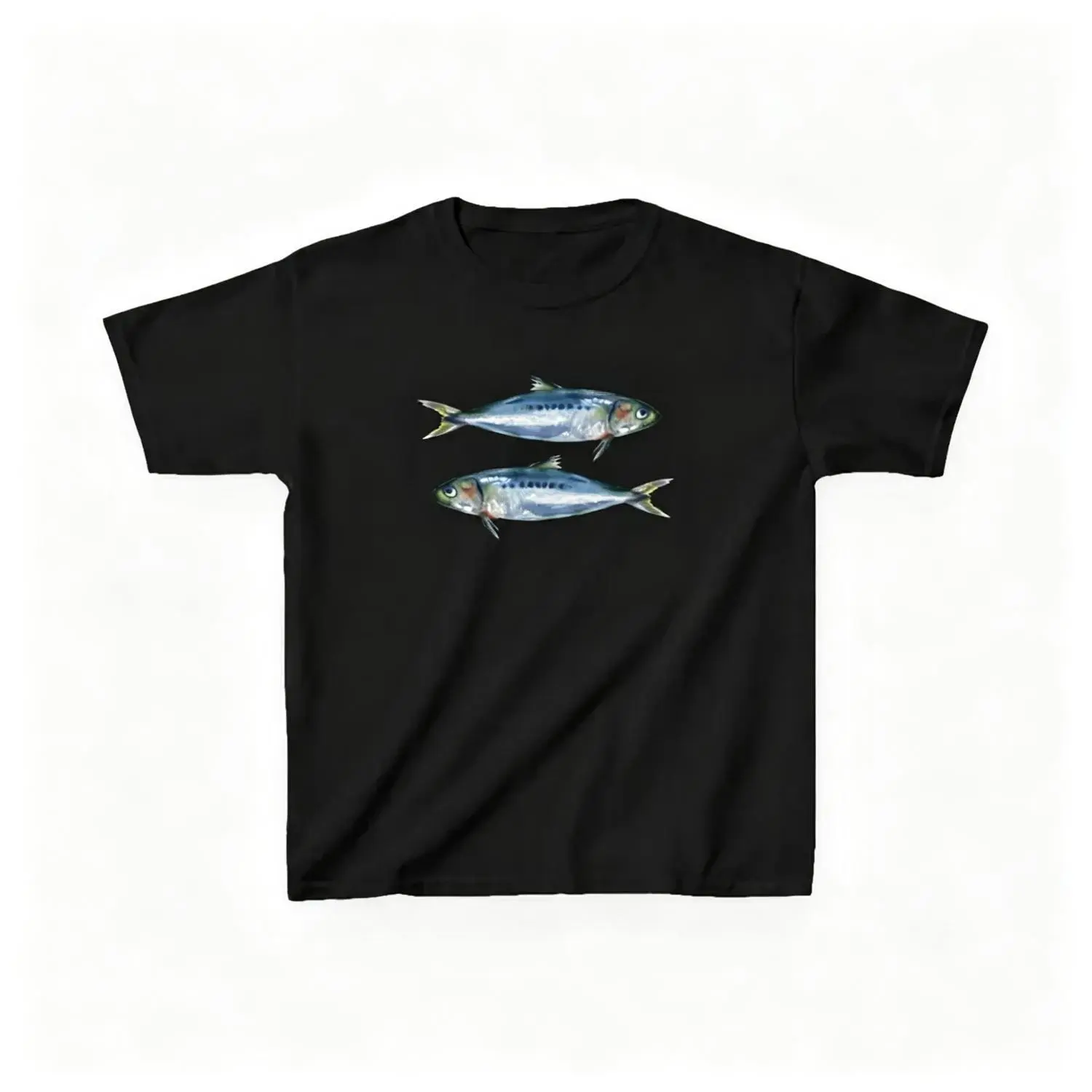 Y2k Fish Graphic Cotton T-shirt 90s Fitted Oceancore Top Seafood Aesthetic Tee Summer Retro Cotton T-shirt