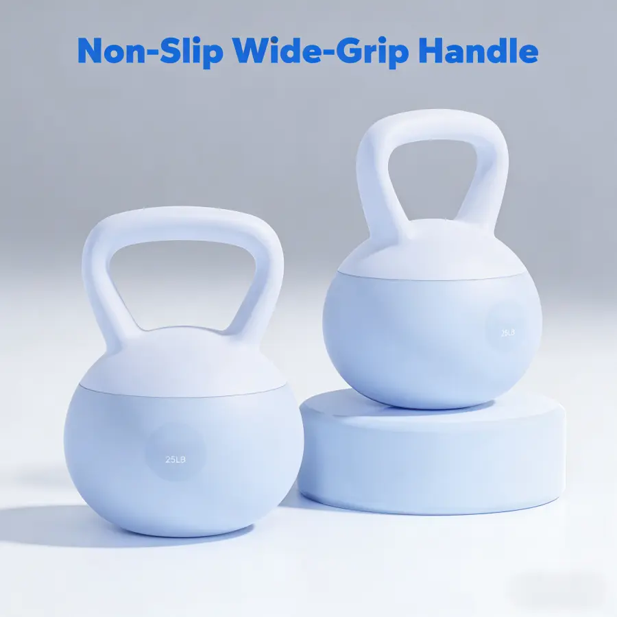 25 lbs Soft Kettlebell - Sand-Filled PVC Shell Weight with Non-Slip Wide Loop Handle, Impact-Absorbing Cushioned Base, Balanced Center - Home Gym Glutes Workout Equipment