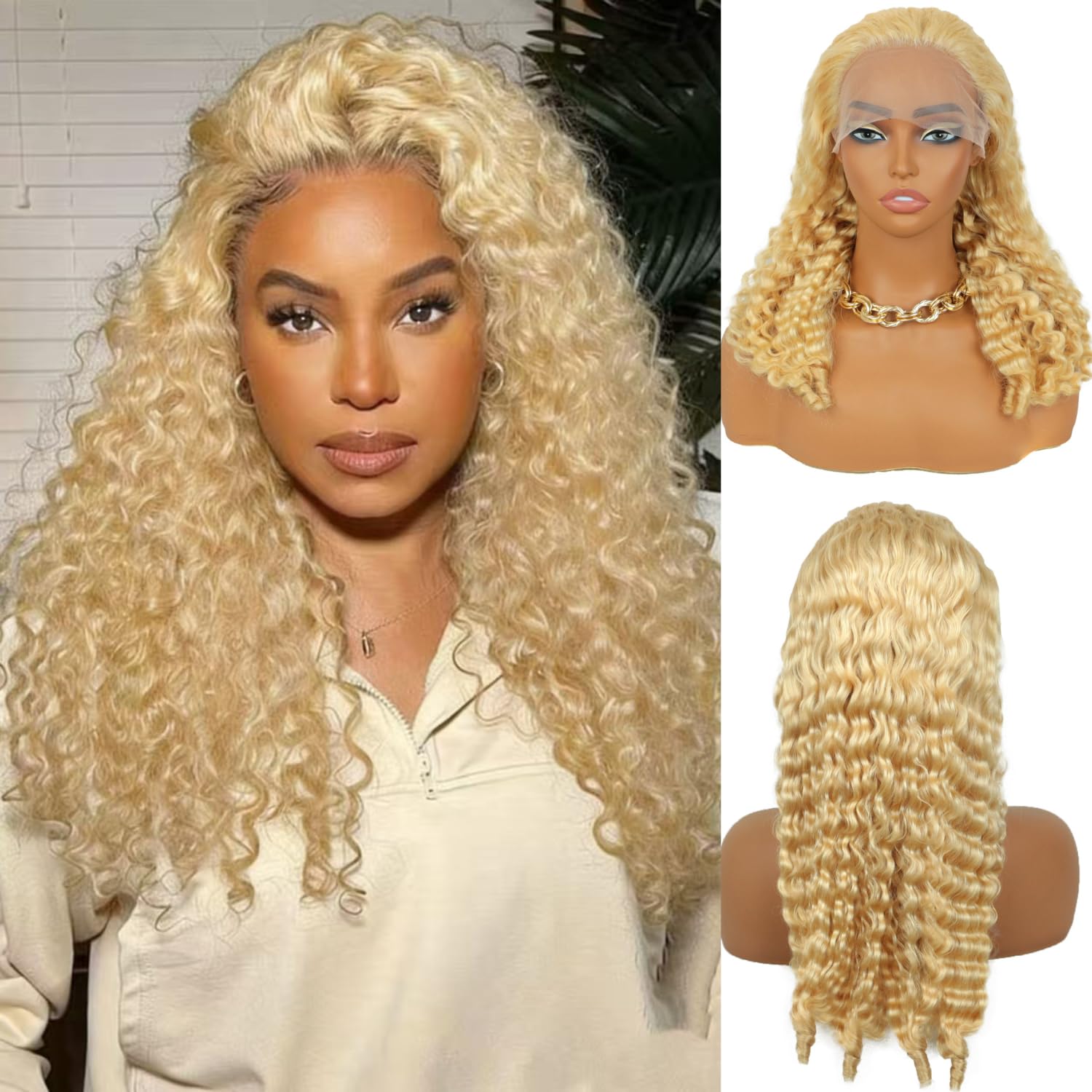 30 Inch Blonde Burmese Curly Wig Human Hair 613 13x6 Lace  display picture 2