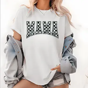 [100% Cotton] Checkered Mama Shirt Gift For Mom, Retro Mom Tee, Mother'S Day Gift, Vintage Checkered Mama Tshirt, Varsity Mom Sweatshirt T-Shirt For Men And Women