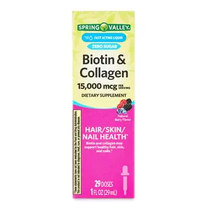 Spring Valley Biotin & Collagen Liquid for Hair, Skin & Nails 15,000 mcg Natural Berry Flavor 1 fl oz - Healthcare Dietary Supplement Fitness Edible