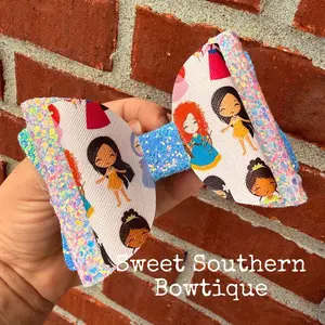Princess Faux Leather Glitter Hair Bow