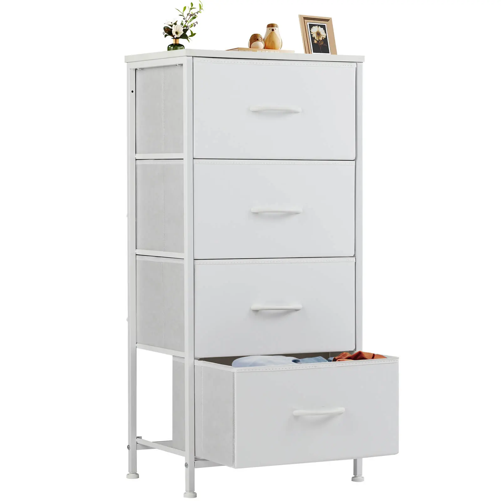 Dresser for Bedroom,  Skinny Fabric Storage Tower with 4 Drawers, Storage Drawers,Tower Organizer Unit, Chest of Drawers with Wooden Top for Closet, Nursery, Laundry, Living Room, Hallway, Entryway