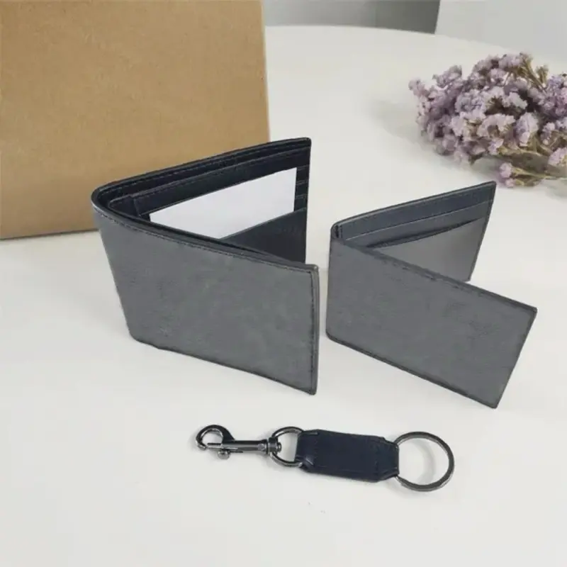 Couch Wallet with Box - Black Leather Wallet and Keychain Set in Stylish Packaging