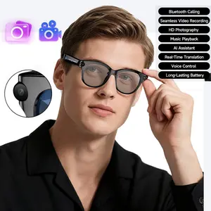 2MP Camera Smart Glasses , Hands-free Video Recording & AI Translation, BT Calling, Music Playback, Voice Assistant, Portable Sports Eye Wear, Multi-functional AI Smart Glasses ,2 Lense Total (Transparent Lenses +White Lenses)