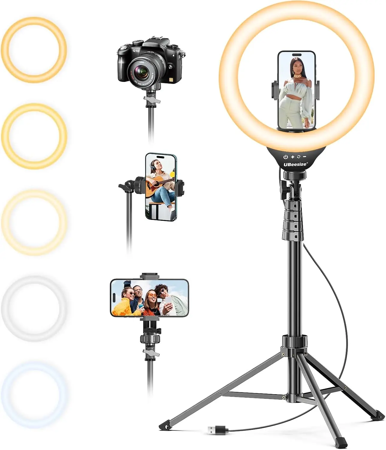 Selfie Ring Light with 62’’ Tripod Stand for Video Recording, Live Streaming, Compatible with Phones, Cameras & Webcams - Cellphone, Smartphone