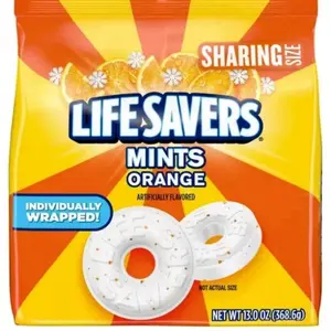 Orange Breath Mint Hard Candy Sharing Size 13 Oz Bag Individually Wrapped Artificially Flavored
