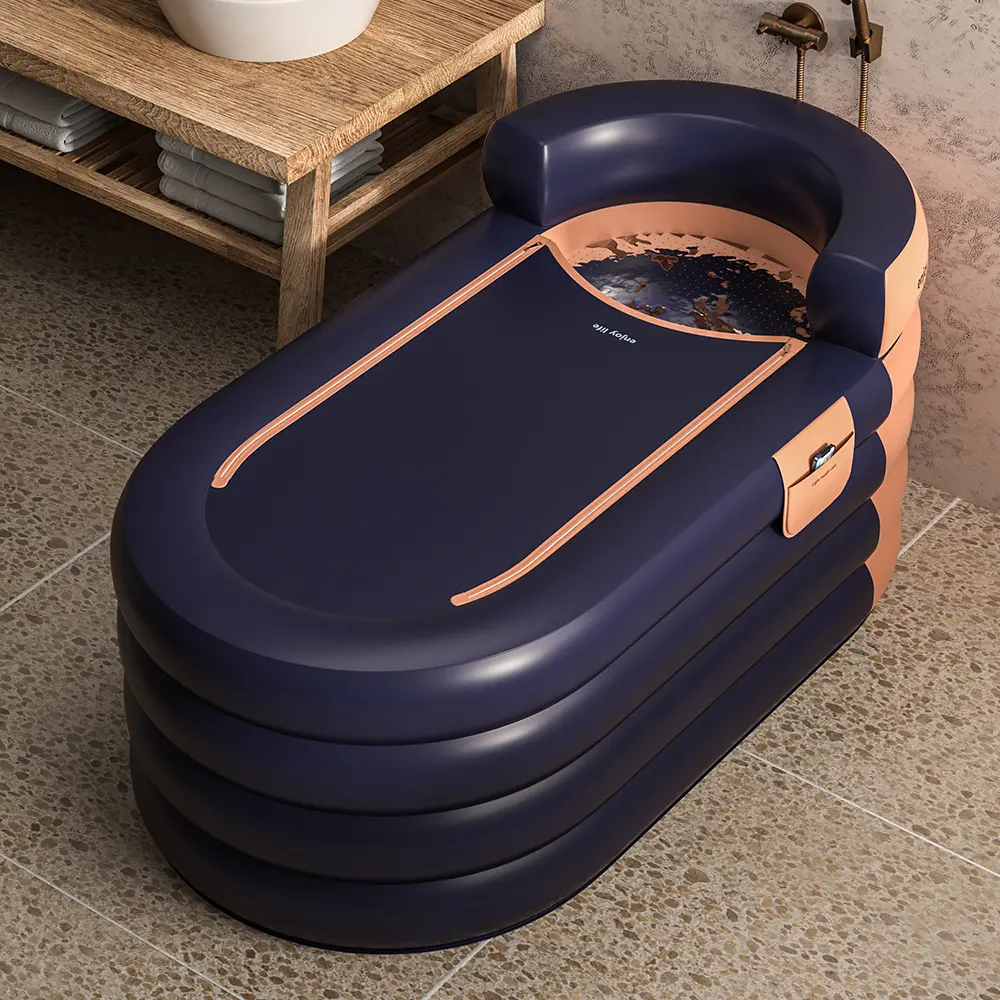 CNCEST Adult Modern Foldable Inflatable Bathtub for Home, 4-Layer PVC Design, Wireless Air Pump, Insulated Backrest, Double Drainage, Portable Tub with Cotton-Lined Comfort for Swimming Spa Use, Water