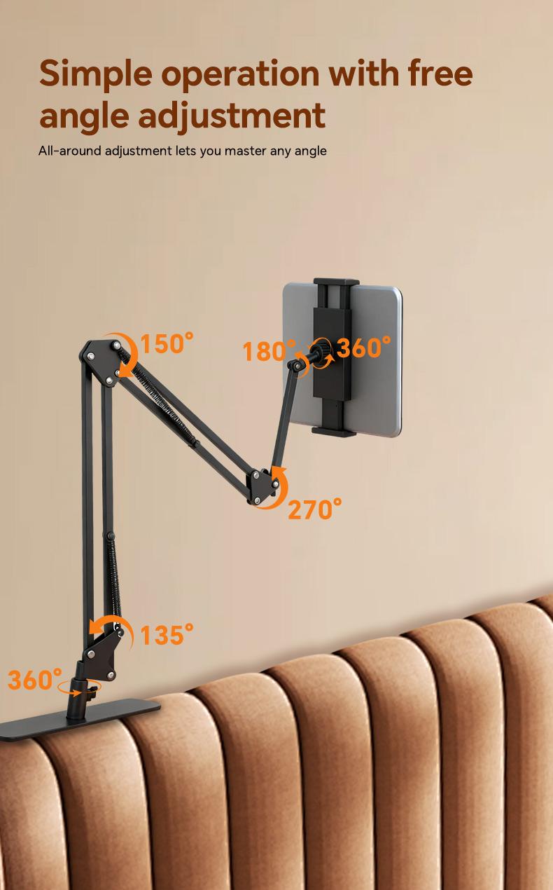 Metal Cantilever Stand For Phone & TabletMulti-angle Adjustable For Bedside Streaming, Office Work, Or Online Classes. Instantly Folds Flat To Save Space. Compatible With IPad, IPhone, Modern Design With Durable Construction For Reliable Support.