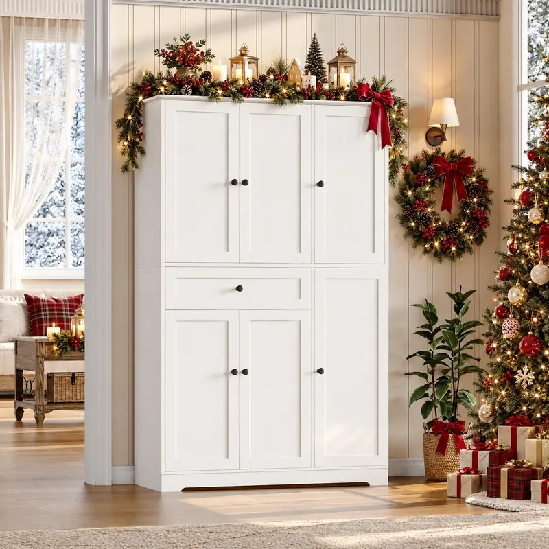 【FallDealsForYou】HOSTACK 68" Tall Kitchen Pantry Storage Cabinet, Freestanding Food Pantry with Doors, Adjustable Shelves & Large Storage Drawer, Christmas Gift, Home essentials