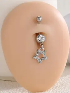 Star Design Belly Ring, Rhinestone Decor Belly Piercing Jewelry for Women, Fashion Jewelry for Party, Daily Clothing Decor, Trendy Exquisite Jewelry for Gift