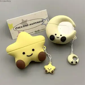 2026 Cute Star & Moon AirPods Case – Aesthetic Cartoon Protective Cover with Moon Charm, Shockproof Durable Case for AirPods 1/2/3/4/Pro/Pro2, Kawaii Stylish Accessory for Daily Carry & Gift