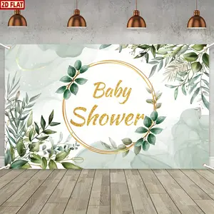 2D Flat, Green Background Baby Shower Banner X Green Eucalyptus Leaf Background Darling Party Background, for Boys and Girls Indoor and Outdoor Party Banner, Party Decorations