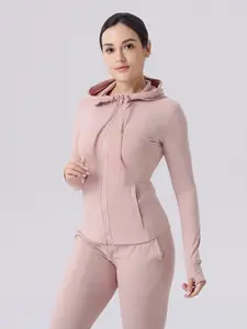 Spring & Fall Yoga Women Long Sleeve Zipper Hooded Cardigan Double-Sided Fleece Fitness Top, sports yoga jacket, Workout Wear, Comfortable and Stylish