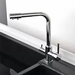 Modern Kitchen Faucet Set with 3-in-1 Copper Body, , Ceramic Valve, Rotatable Basin Tap with, Lacquered Finish, Center Mount, G1/2 Threaded Port - No Electricity or Battery Needed