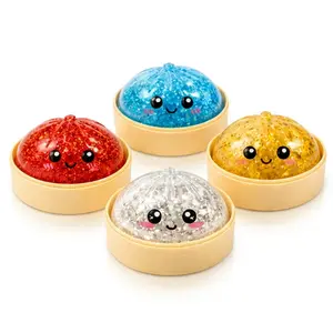 Crystal Dumpling Squishy Stress Ball, Glitter Slow Rising Squeeze Toy with Steamer Case, Cute Sensory Fidget Toy for Anxiety Relief, Desk Decor Gift for Kids & Adults