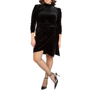 ELOQUII Women's Plus Size Velvet Mini Dress with Wrap Skirt