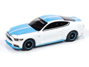 2016 Ford Mustang GT King Premier Edition - White Body w/ Petty Blue Ground Effects (Petty's Garage) Diecast 1:64 Scale Model - Auto World AWSP178B