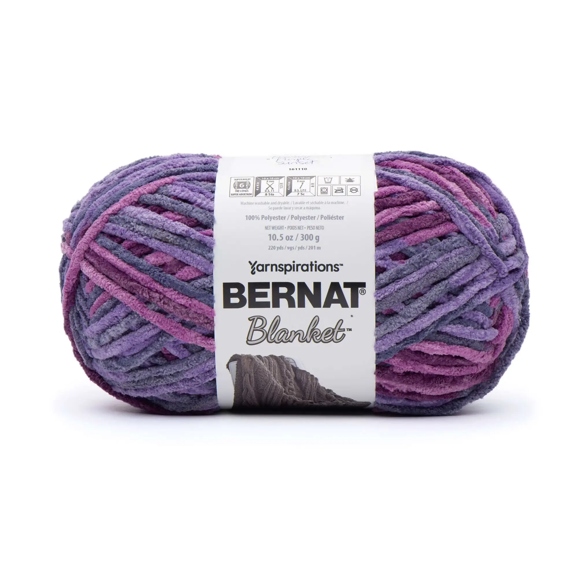 Bernat® Blanket™ #6 Super Bulky Polyester Yarn, Purple Sunset 10.5Oz/300G, 220 Yards