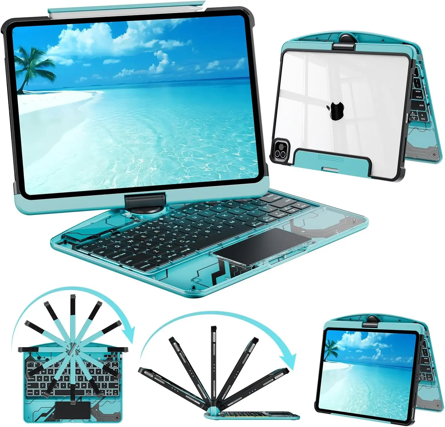 Keyboard Case for iPad Pro 11-inch (M5/M4 2025/2024), Clear Wireless iPad Pro 11 Inch Case with Keyboard Multi-Touch Trackpad, Battery Level Visualization with 360° Rotatable & Pencil Holder, Blue