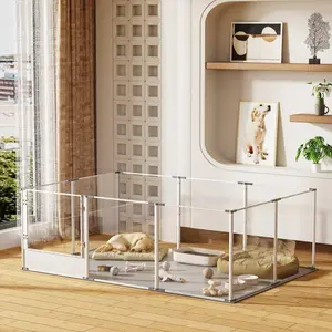 Bingopaw 10 panels 23.6" H Transparent Acrylic Pet Playpen for Living Room, Clear Acrylic Whelping Box for Dog Mom, Clear Transparent Playpen