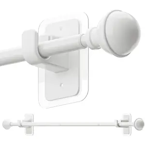 No Drill Curtain Rods for Window 28 to 48 Inches, 5/8 Inch Diameter Renter Friendly Drapery Rod with Adhesive Brackets without Drilling, Adjustable from 27 to 52 Inches, White
