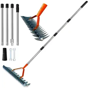 66.9-Inch Manual Lawn Thatch Rake, Adjustable Length Handle Dethatcher Rake,  Grass & Debris Remover Tool for Yard, Garden & Lawn