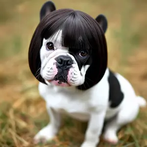 Funny Dog Cat Cosplay Wig,Pet Wigs for Halloween, Christmas, Parties, Festivals, Dog Wigs for Small Medium and Large Dogs （Black Straight）