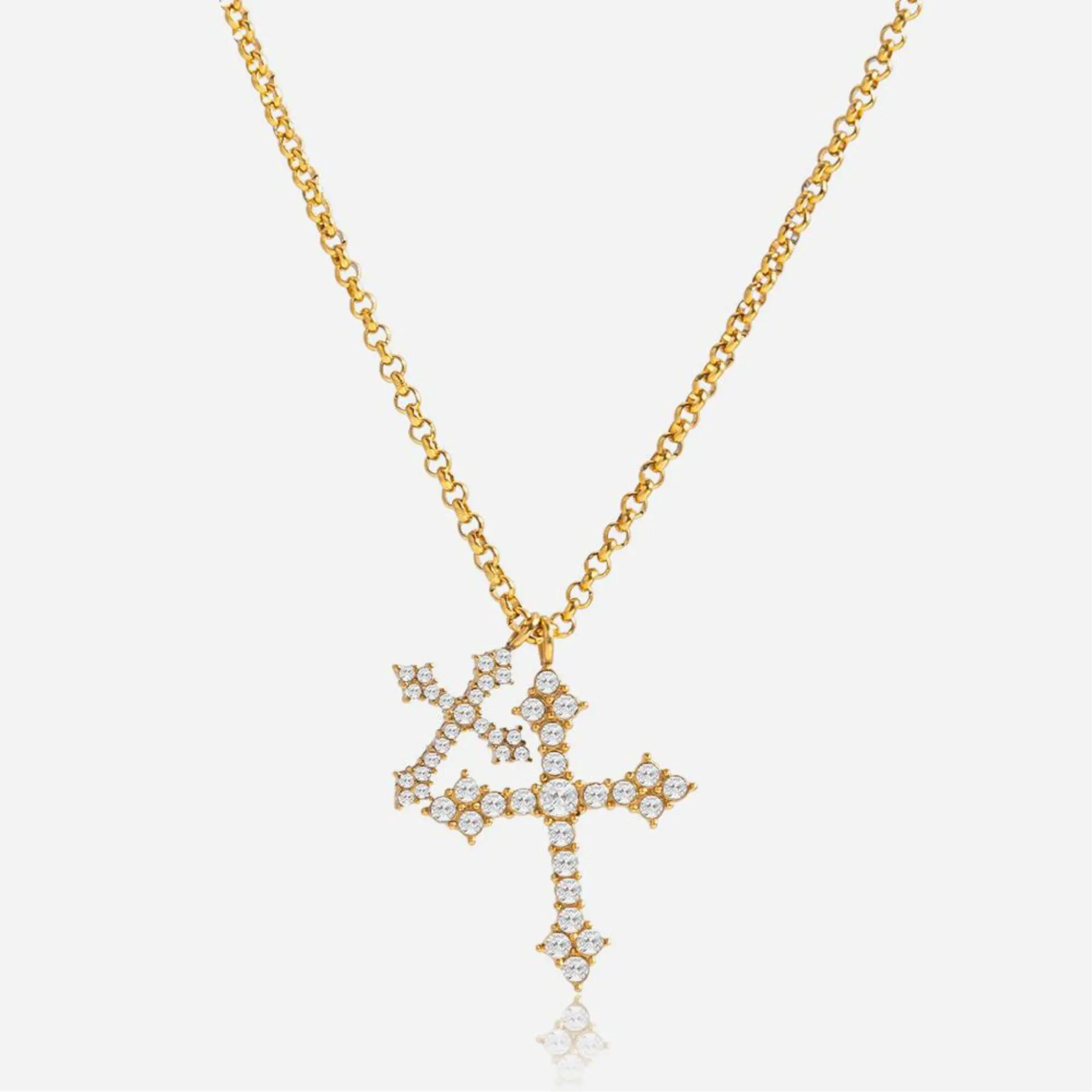 Double Cross Diamond Necklace