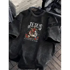 Trendy 220G 100 Percent Washed Cotton T-Shirt Featuring a Theme Print Perfect for Summer Streetwear Comfortable and Ideal for Parties Daily Wear and Gift Giving
