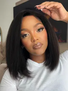 14 Inch Short Yaki Straight Bob Wig for Women, Gorgeous Fluffy Wigs without Bangs, Synthetic Wigs for Party, Daily Use, Machine Made Wigs