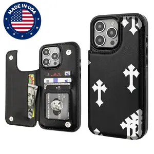 （Deals For You）Jesus Cross Faith Alternative Mechs Aesthetic Design Pattern Casing For iphone 16 15 14 13 12 Plus Pro Max Flaunt Mobile Phone Case TPU Pu Leather Card Holder Drop Protection Shockproof Protector Vintage unique Fashion Trend Anti-scratch