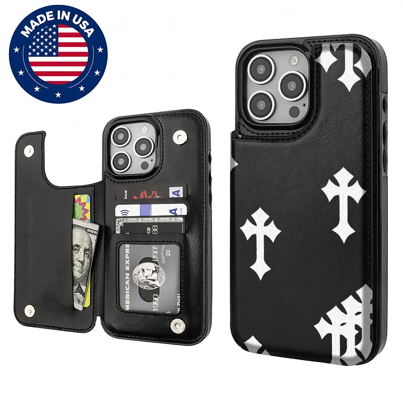 Jesus Cross Faith Alternative Mechs Aesthetic TPU PU Leather Card Holder Phone Case Cover - Protective, Shockproof, Anti-Scratch, Drop Protection for iPhone 16/15/14/13/12 Plus, Pro Max, Vintage Fashion Smartphone Accessory, Iphone 16 Plus