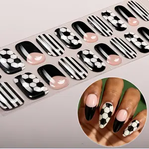 20 Tips Sports Football Gel Nail Strips, French Self-Adhesive Full Set, UV Lamp Required, Easy Application, DIY Nail Art Supplies